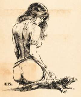 Clyde Caldwell - A Girl and Her Lizard Illustration Original Art (c. 1970s)....