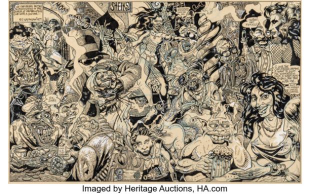 S. Clay Wilson The Checkered Demon #1 Double Splash Pages 16-17 Original Art (Last Gasp, 1977).