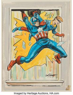 Joe Simon - Captain America and Bucky Painting Original Art (1941). (Total: 3 Items)