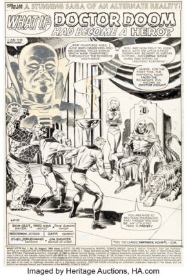 Fred Kida and Dave Simons What If? #22 Fantastic Four and Doctor Doom Splash Page 1 Original Art (Marvel, 1980).