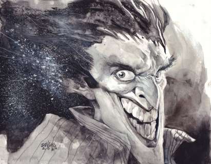 Dave Devries - Joker B&W Wash Art Commission - 2020 Signed