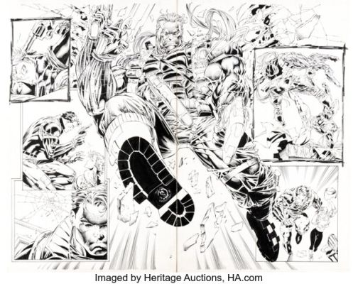 Marc Silvestri and Matt Banning (as Batt) Cyberforce #9 Stryker and Huntsman Double Page Spread 11-12 Original Art (Image, 1994). (Total: 2 Original Art) | Heritage