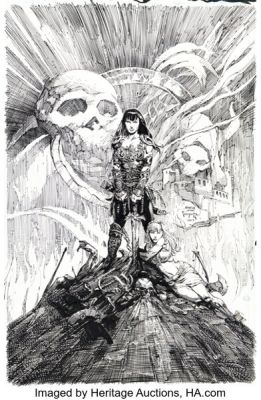 David Finch Xena: Warrior Princess #2 Frazetta Conan Tribute Cover Original Art (Dynamite Entertainment, 2018). | Heritage