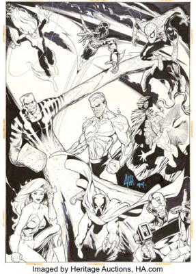 Adam Hughes and Mark Bagley Amazing Spider-Man Allies #73-81 Trading Card Illustrations Original Art (Marvel/Fleer, 1994). | Heritage
