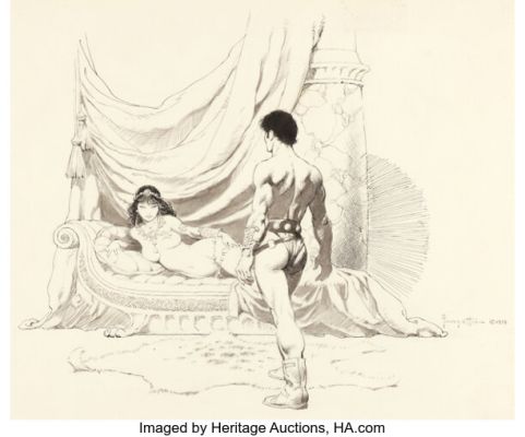 Frank Frazetta Swords of Mars and Synthetic Men of Mars John Carter Hardcover Interior Illustration Original Art (Nelson Doubleday, 1974). | Heritage