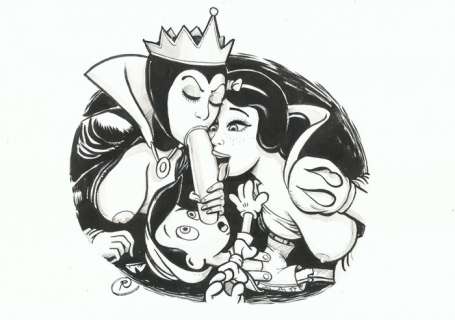 Ramis | Ramis - Original drawing - underground comic - sexy girl - Snow White & Evil Queen - Playing with Pinocchio - EO | Catawiki