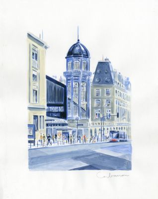 Dominique Corbasson | Saint-Lazare Bleue - Technique mixte sur papier | Huberty Breyne Gallery