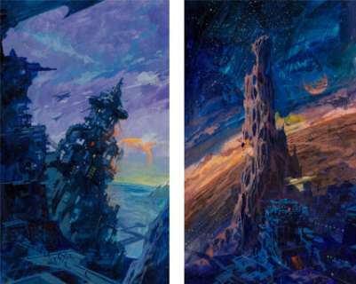 Paul Lehr (American, 1930-1998). Studies for A Planet Called Treason (two works). Acrylic on board (each). 7-1/2 x 4-1/2...