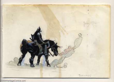Frank Frazetta - Original Sketch, "Death Dealer" (Undated). Out of the cold mist and shadow rides a - | Heritage