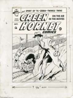 Arturo Cazeneuve - Green Hornet Comics #14 Cover Original Art (Harvey, 1943). Gas-gun in hand, the Green Hornet -