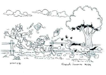 Venanzio, Pasquale - Original drawing- Gyro Gearloose and Ludwig van Drake in the countryside | Catawiki