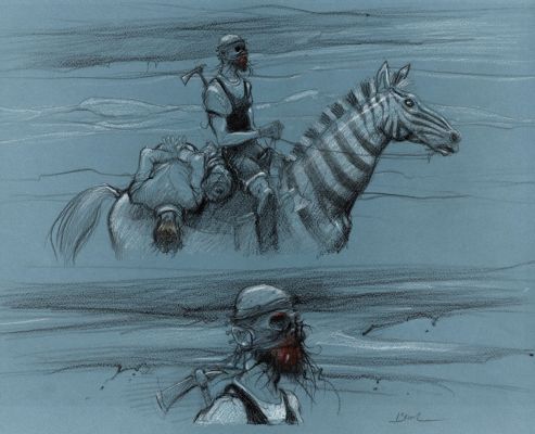 Enki Bilal - Lot 301 - La couleur de l’air, double case originale à la gouache de couleur et aux pastels gras pour cet album publié en 2014 chez Casterman.