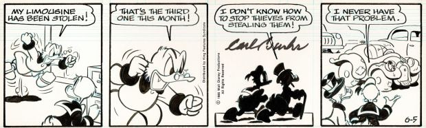 Walt Disney | Scrooge McDuck (Oncle Picsou) et Donald Duck, strip à l’encre de Chine publié aux Editions Walt Disney Productions 1985. | Septimus