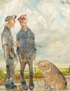 Siegl Wigg (1911-1991) | SIEGL Wigg Â«Les 3 petits cochonsÂ». Aquarelle sur papier, signée et dat | Tessier Sarrou