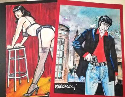 Vercelli, Gino - 2 Original colour drawing - Dylan Dog in London + Bettie Page | Catawiki