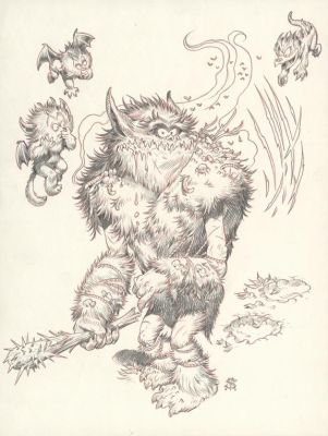 Stan Manoukian | Illustration originale, "Les Attributs des Monstres " - Les Monstres - L’Encyclopédie du Merveilleux | Daniel Maghen