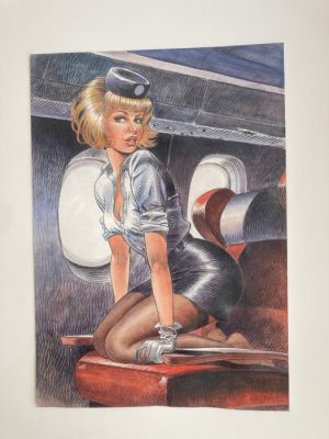 Thierry, Girod - Original colour drawing - Western Corset Lacet - Hommage à Natacha - 2019 | Catawiki