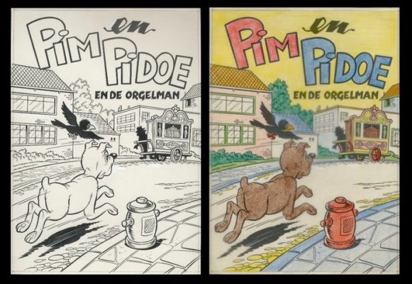 Carol Voges - Pim en Pidoe en de orgelman - 1 dessin de couverture original + coloration (1976) | Catawiki