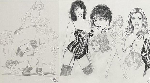 Dick Vlottes - 2 Dessins originaux - Pin-Ups | Catawiki