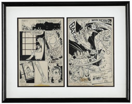 Todd McFarlane, Peter David, Jim Salicrup Multi-Signed Original Comic Art Framed Display (2 Sheets) 31 x 24 - Featuring Depictions of Bruce Wayne, Batman, Joker, Robin | Goldin