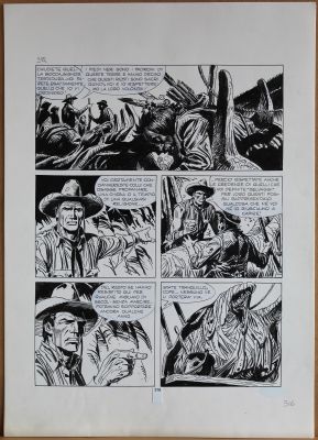 Jose Ortiz | Tavola originale per MAXY TEX 11 ‘Il cacciatore di fossili’. Cm. 36,5 x 51. SBE 1997. Pag. 316. | Art e Fumetto