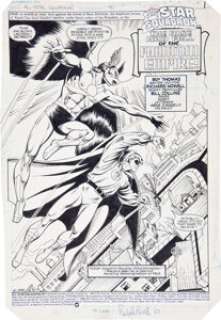 Richard Howell and Bill Collins All-Star Squadron #40 Splash Page 1 Original Art (DC, 1984). Hawkman and Green - | Heritage