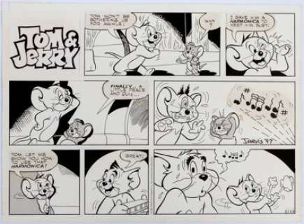 Kelly Jarvis Tom and Jerry Sunday Comic Strip Original Art dated 2-18-89 (Editors Press Service, 1989).  Jerry -