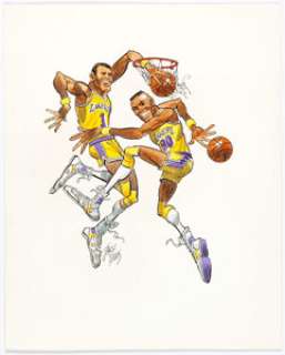Jack Davis Los Angeles Lakers Basketball Illustration (Hot Shots, c. 1990). From the days when the Lakers were - | Heritage