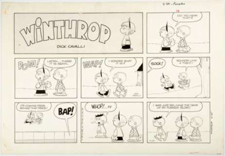 Dick Cavalli Winthrop Sunday Comic Strip Original Art dated 4-25-71 (NEA, 1971). The local bully is reminiscing -