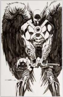 Yildiray Cinar Hawkman Illustration Original Art (2008). A brooding Hawkman, rendered in brisk brush-strokes, -