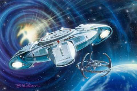 Keith Birdsong Star Trek: The Voyagers Porcelain Card "USS Defiant and Deep Space Nine" Painting - | Heritage