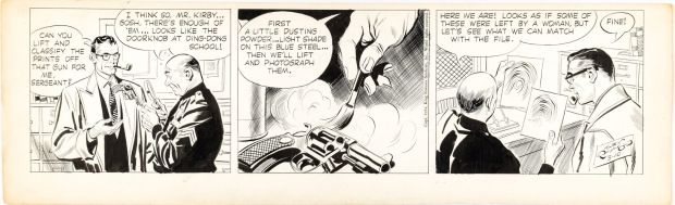 Alex Raymond | Striscia originale RIP KIRBY del 10-3-1954. Cm. 55,5 x 17. King Features Syndicate. Firmata. | Art e Fumetto