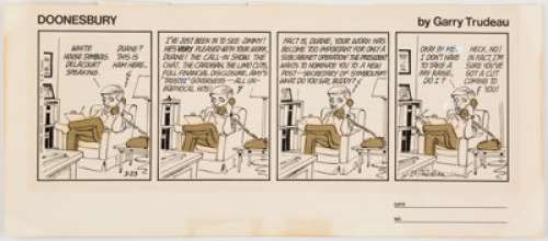 Garry Trudeau Doonesbury Daily Comic Strip Original Art dated 3-23-77 (Universal Press, 1977).... | Heritage