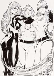  - Paulo Siqueira Fantastic Four Women Pin-Up Illustration Original Art (c. 2000s)....