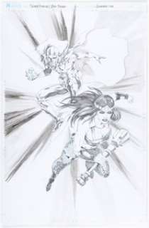 Jonathan Lau - Mister Miracle and Big Barda Illustration Original Art (c. 2000s)....