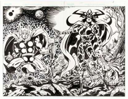 Steven Butler Thor, Hela, and Warriors Three Commission Illustration Original Art (c. 2010s).... (Total: 2 )