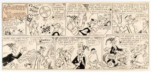 Bill Holman Smokey Stover Sunday Comic Strip Original Art dated 3-11-56 (News Syndicate, 1956). Smokey has an -