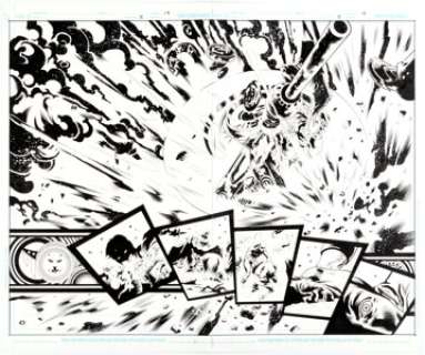Marco Rudy and Mick Gray - The Shield #5 Double Page Spread 14-15 Original Art (DC, 2010).