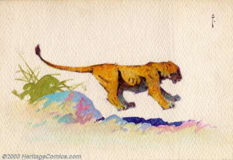 Frank Frazetta - Original Lion Sketch (undated). A delicious color image by Frank Frazetta of a playfully pouncing - | Heritage