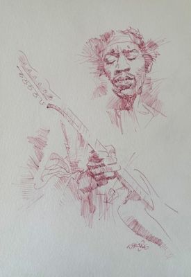 DESSIN ORIGINAL THOMAS FRISANO - HOMMAGE A JIMI HENDRIX - FORMAT A4 - COMME NEUF | eBay Europe (Buy It Now)