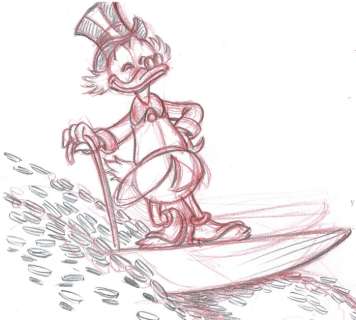 Vendetta, Z. | Original Sketch  - Uncle Scrooge Surfing on Money | Catawiki