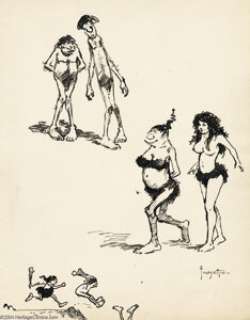 Frank Frazetta - Original Sketch, "Cavemen and Cavewomen" (undated). A nifty sketchbook page featuring a - | Heritage