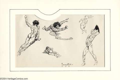 Frank Frazetta - Nude Male Figures Sketches Original Art (undated). In lines that seem to flow effortlessly across - | Heritage
