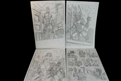 Original comic art drawing Batman Green goblin Spider-Man 4 Page lot | misc / divers