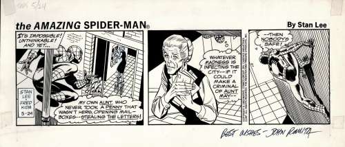 John Romita Sr. Fred Kida - Amazing Spider-Man Daily Comic Strip (Spider-Man in All 3 Panels Watches Aunt May Stealing Letters From the Post Office!) 5-24-83