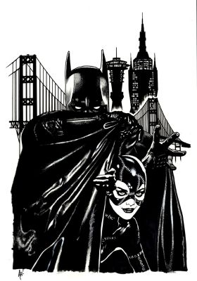 Adam Hughes | Batman ’89 #5 (Incredible Large Cover with Dracula-Like Batman Pose with Michelle Pfeiffer Catwoman with Great Backgrounds!) 2022 | Romitaman