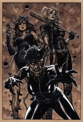 Mark Brooks | Dceased #6 Huge Mixed Media Cover (Poison Ivy & Harley Quinn Both Holding Zombie Catwoman in Bondage Chains Around Her Neck!) 2019 | Romitaman