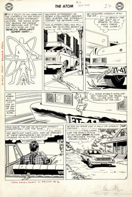 Gil Kane, Murphy Anderson | The Atom #13 P 4 (Ray Palmer Transforms To Atom & Hitches Ride on Criminals Car!) Large Art - 1964 | Romitaman