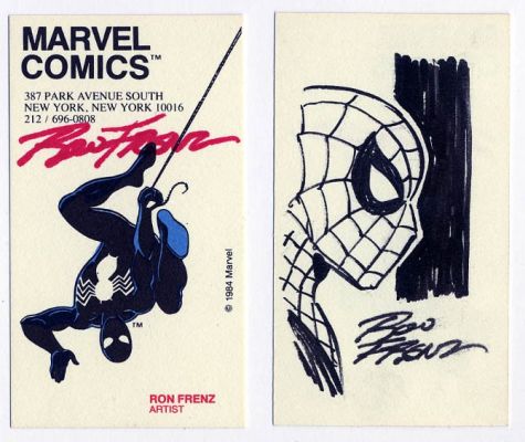 Ron Frenz | 1984 Ron Frenz Marvel Business Card, with Spiderman Remarque (H) | Catskill Comics