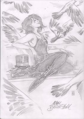 Mark Buckingham | Death (Sandman) Reclining on a Bench Commission - Signed | Anthony’s Comic Book Art